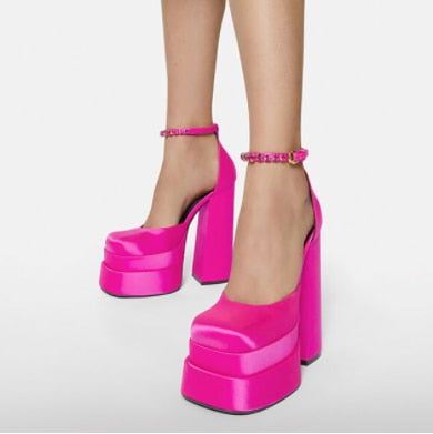 xakxx Graduation Prom New Fashion Women Pumps Retro Mary Janes Chunky Heels Sandals Spring Platform Dress Party Wedding Basic Shoes Woman Big Size