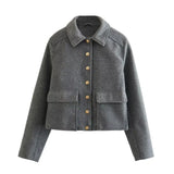 xakxx- The new women's  has a flap patch pocket on the front, gold breasted soft jacket jacket