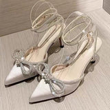 xakxx Women High Heel Sandals Rhinestone Woman Pumps Pearl Crystal Bowknot Ankle Strap Ladies Prom Shoes Women Female Footwear