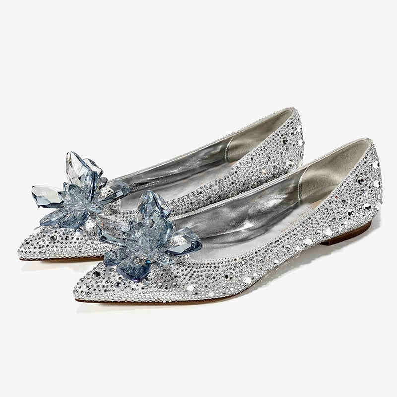 xakxx Newest  Cinderella Shoes Rhinestone High Heels Women Pumps Pointed Toe Woman Crystal Party Wedding Shoes 5Cm/7Cm/9Cm