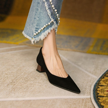 xakxx Retro French Ladies Single Shoes Shallow Mouth Color Matching Women's Shoes  New Classic Pointed Thick Heel Female Pumps