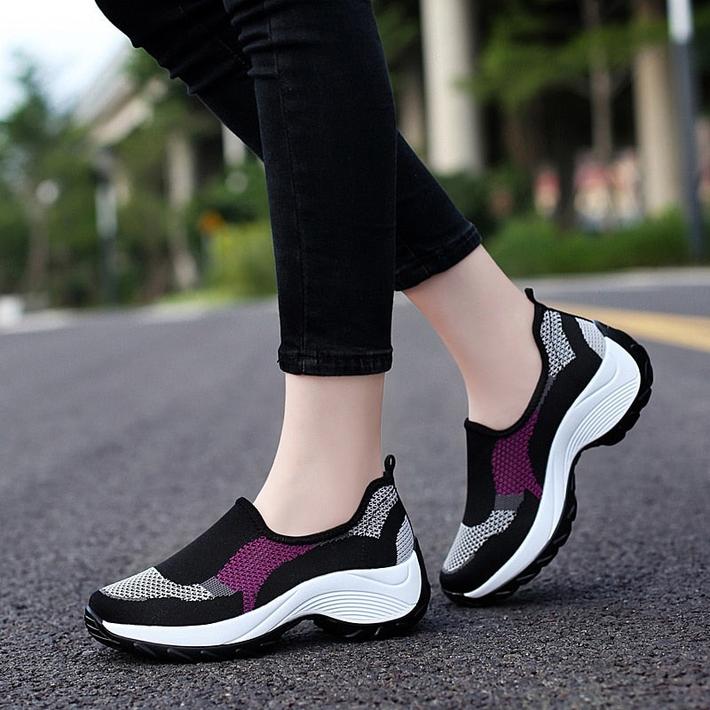 xakxx Women Sneakers New Hollow-Out Breathable Sport Slimming Shoes Female Platform Sneakers Footwear Outdoor All-Match Walking Shoes