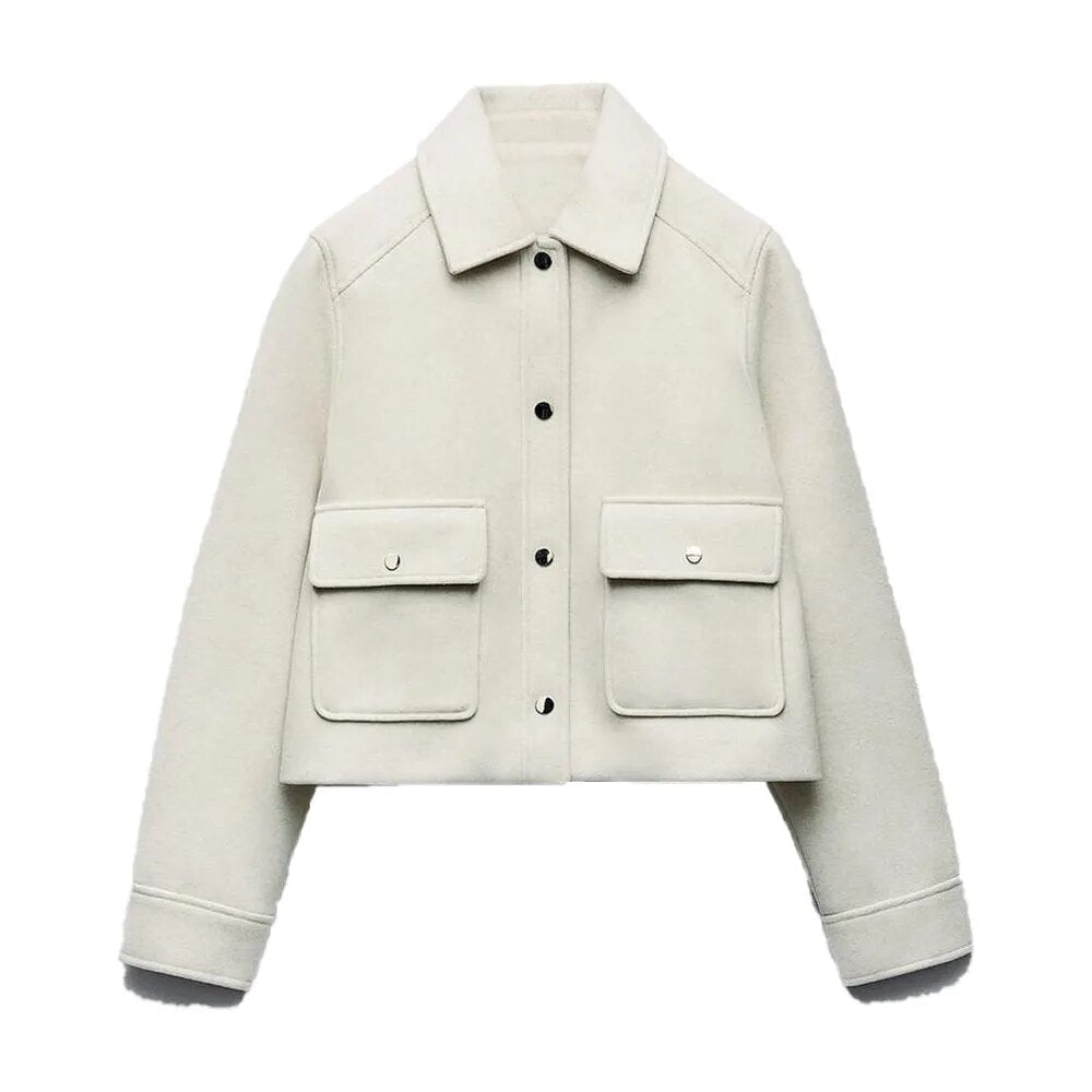 xakxx - Autumn new women's clothing design sense lapel long-sleeved all-match loose casual soft short jacket coat