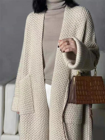 xakxx xakxx-Heavy thick cashmere cardigan women pure cashmere V-neck long twisted loose knit sweater cashmere knitting loose plus size