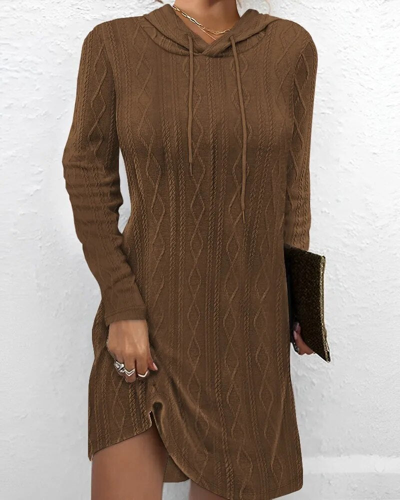 xakxx xakxx- Casual Hooded Dress Women Pullover Long Sleeve Loose Fitting Mini Dresses Female Autumn WInter Sweatshirt Dress