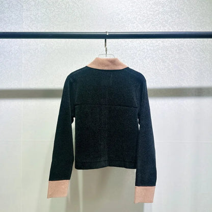 xakxx  Fall Woman Clothing Vintage Black Corduroy Patchwork Colorblocking Slim Fit Knitted Jacket