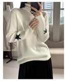 xakxx xakxx-Pure cashmere thick high-necked bottoming shirt female gold ingot needle pile collar knitted cuff star sweater