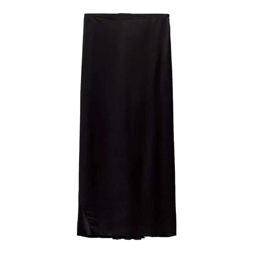 xakxx- Autumn new women's clothing Temperament fashion casual character meets silk satin texture high waist dress
