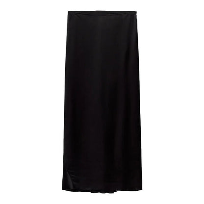 xakxx- Autumn new women's clothing Temperament fashion casual character meets silk satin texture high waist dress