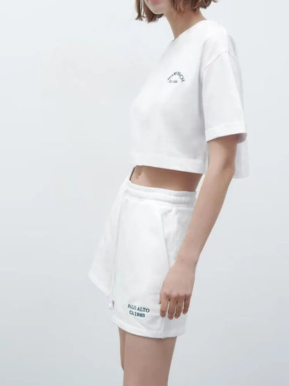 xakxx xakxx - New women's clothing temperament fashion casual sexy Ruili sweet front text embroidery printing short version T-shirt shorts