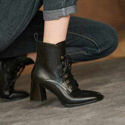 xakxx Black Friday  Fashion Women Shoes Square Toe High Heel Shoes For Women Black Leather Boots Women Lace Up Modern Boots Winter Women Boots