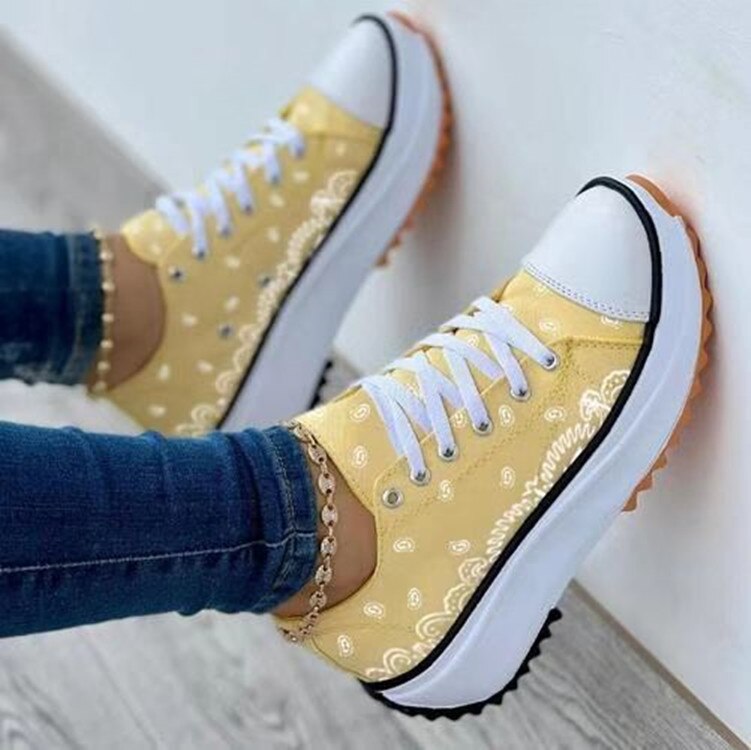 xakxx  Spring New Women's Sneakers Low-top Thick Bottom Printed Canvas Large Size 43 Casual Platform Women Sports Vulcanize Shoes
