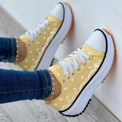 xakxx  Spring New Women's Sneakers Low-top Thick Bottom Printed Canvas Large Size 43 Casual Platform Women Sports Vulcanize Shoes