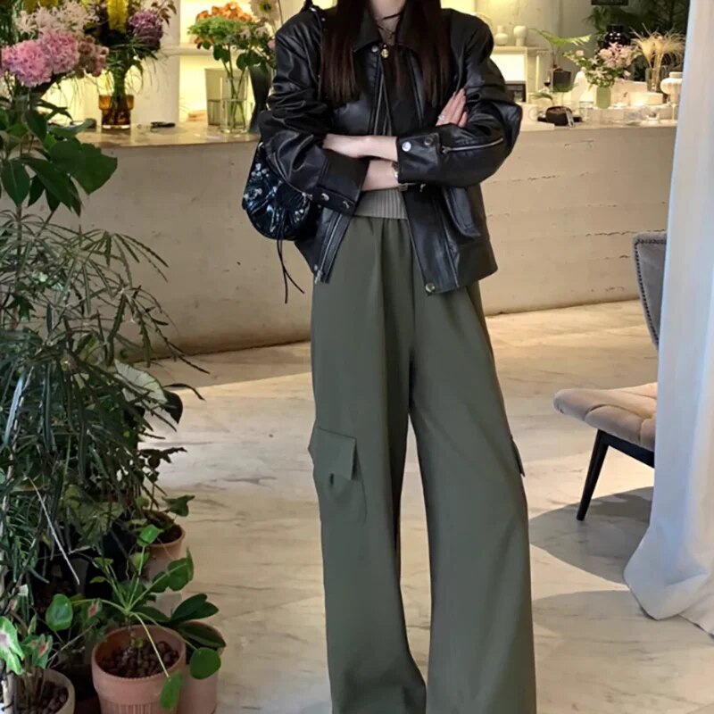 xakxx-Leather Short Coat Women  Autumn Vintage PU Loose Coffee Motorcycle Jacket Fashion Black Leather Coat For Women