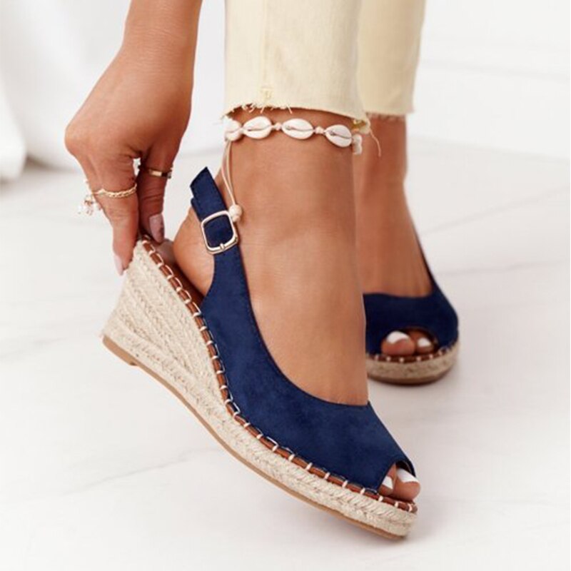 xakxx Summer Women Heels Casual Open Toe Platform Shoes Buckle Wedge Chaussure Femme Mid Pumps Heel Women Shoes for Women Fashion