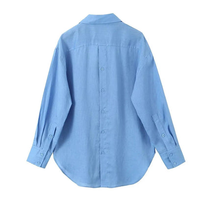 xakxx xakxx - New Women's Casual Fashion Lapel Long Sleeve Closure Front Breasted Button Closure Back Buttons Linen Shirt