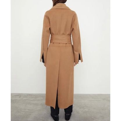 xakxx Winter Female Clothing Reversible Wool Casual Belted Long Tweed Coat Jackets for Women