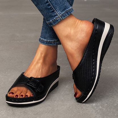 xakxx Back to school New Plus Size 43 Wedges Slippers Women Summer Buckle Peep Toe Sandals Woman Comfy Non Slip Beach Flip Flops Female