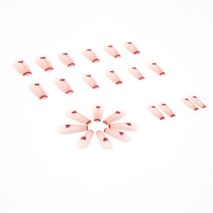 xakxx xakxx 24Pcs Charming Pink Flame Long Ballerina Wearable Fake Nails Press on Smaill Heart Full Cover Detachable Finished Fingernails