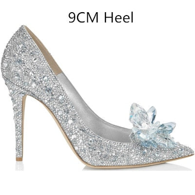 xakxx Newest  Cinderella Shoes Rhinestone High Heels Women Pumps Pointed Toe Woman Crystal Party Wedding Shoes 5Cm/7Cm/9Cm