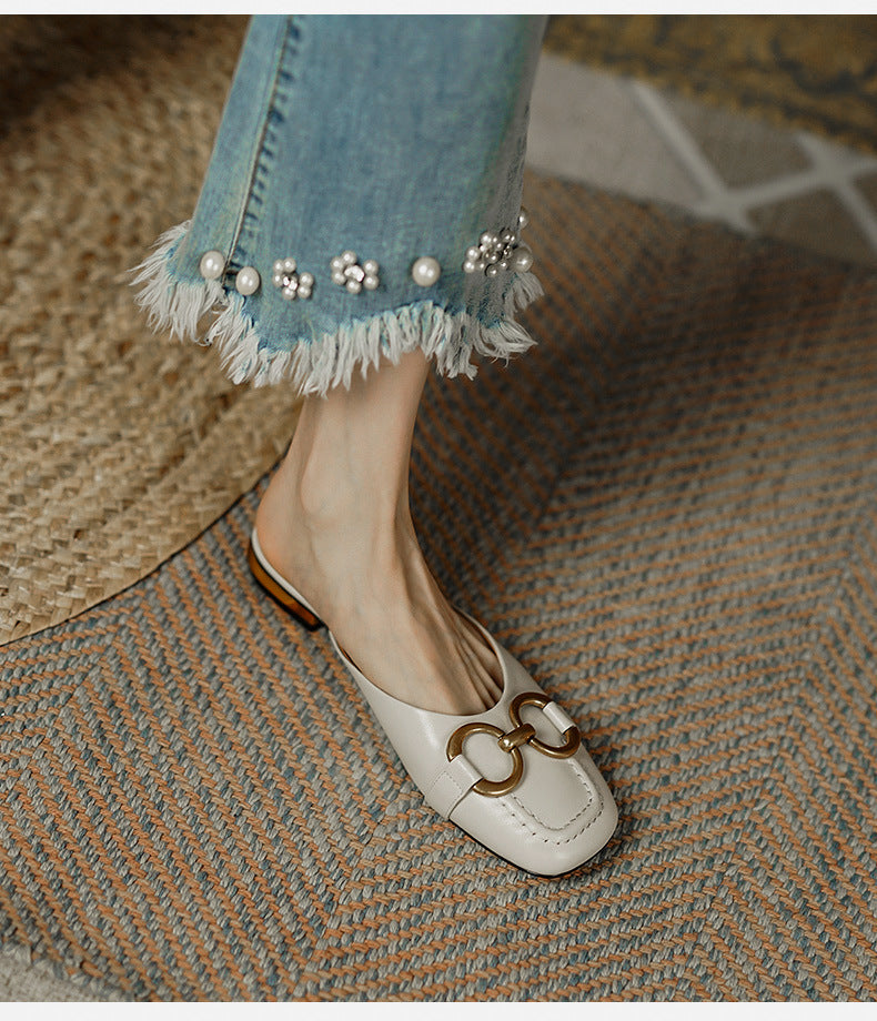 xakxx Fall Outfit Women's Slippers Retro Houndstooth Tassel Casual Shoes For Woman Summer Outdoor Ladies Slides Metal Buckle Low Heel Sandals