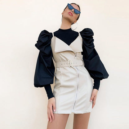 xakxx Autumn outfits  Retro Womens Long Puff Sleeve Blouse Shirts Spring Fall Black White Solid Fashion Elegant Blouses And Tops Female Clothes