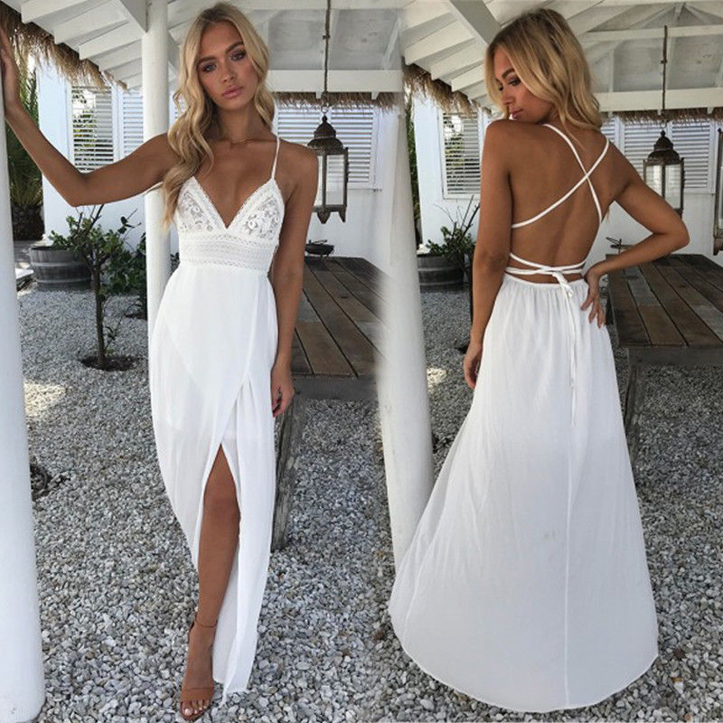 xakxx  Fashion Boho Long Maxi Dress Women Summer Ladies Sleeveless White Beach Dress Evening Party Casual Dresses Vestidos
