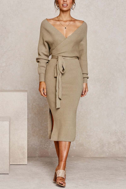 Xakxx V Neck Backless Sweater Dress(5 Colors)