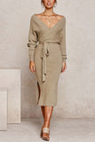 Xakxx V Neck Backless Sweater Dress(5 Colors)