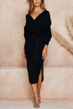 Xakxx V Neck Backless Sweater Dress(5 Colors)