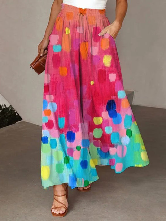 xakxx High Waisted Wide Leg Color-Block Printed Casual Pants Bottoms