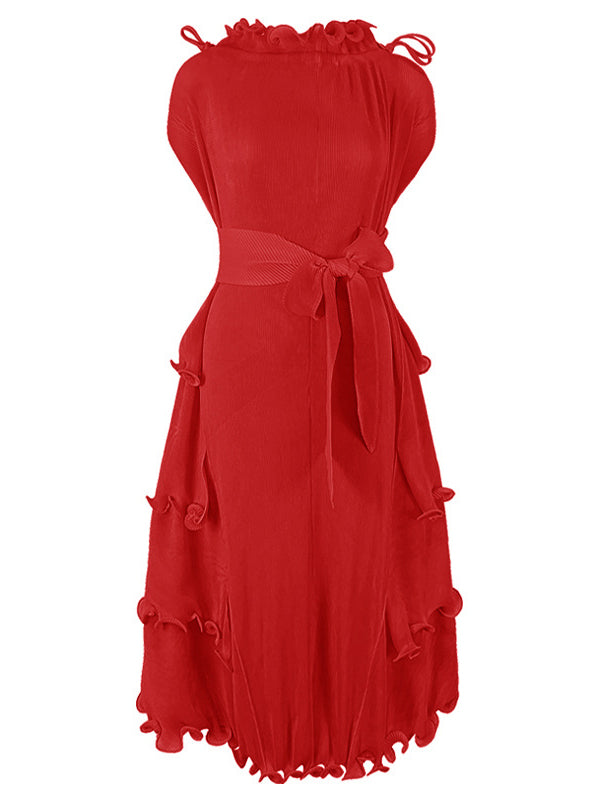 xakxx Loose Bandage Lacy Solid Color High-Neck Midi Dresses