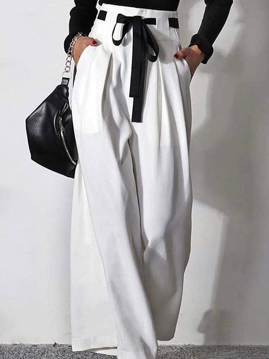 xakxx High Waisted Loose Drawstring Pleated Pants Trousers