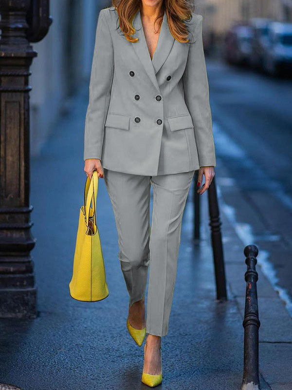 xakxx Long Sleeves Loose Buttoned Notched Collar Outerwear Top    Pants Bottom Two Pieces Set