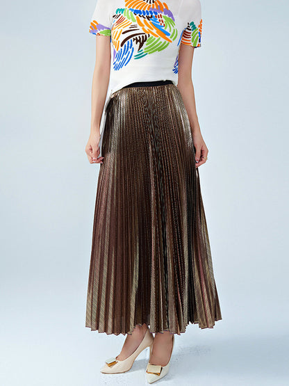xakxx Loose Metallic Pleated Skirts Bottoms