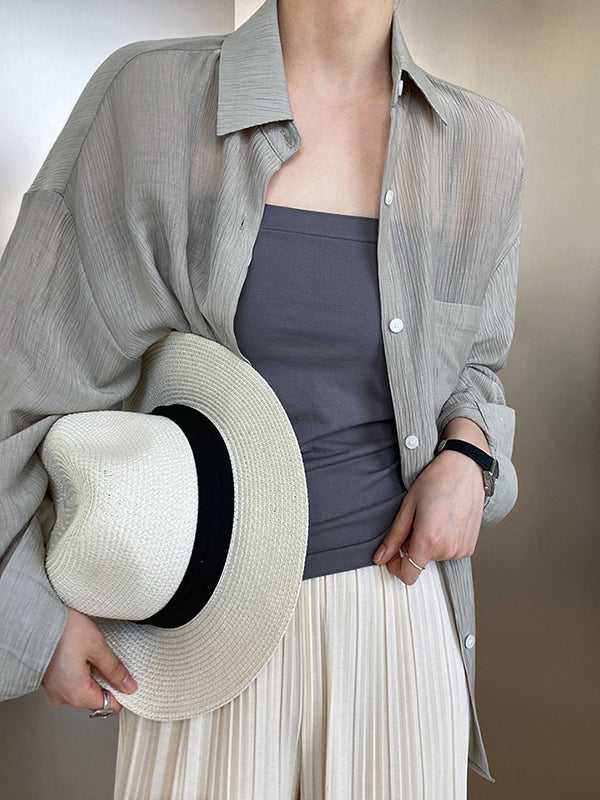 xakxx Simple Casual Solid Color Spaghetti-Neck Vest Top