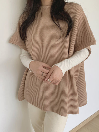 xakxx Casual Loose Short Sleeves Solid Color Round-Neck Sweater Tops Vest Top