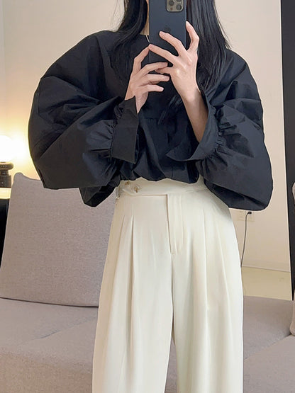 xakxx Batwing Sleeves Loose Elasticity Solid Color Round-Neck Blouses&Shirts Tops