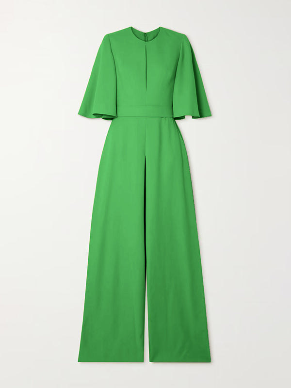 xakxx Loose Short Sleeves Solid Color Round-Neck Jumpsuits