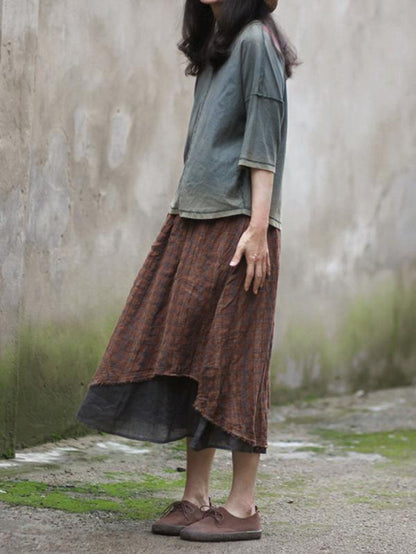 xakxx Retro Plaid Double-deck Skirt
