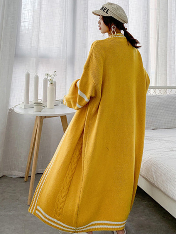 xakxx Urban Loose Contrast Color Striped Cardigan Coat