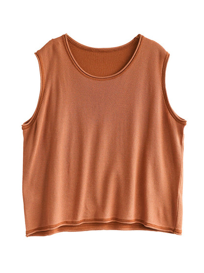 xakxx Loose Sleeveless Solid Color Round-Neck Knitting Vest Top