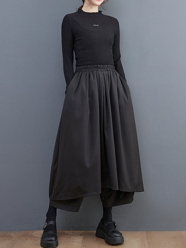 xakxx Vintage Wide Leg Loose Solid Color Elastic Waist Pants