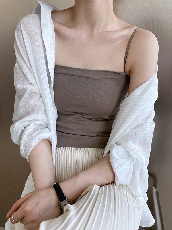 xakxx Simple Casual Solid Color Spaghetti-Neck Vest Top