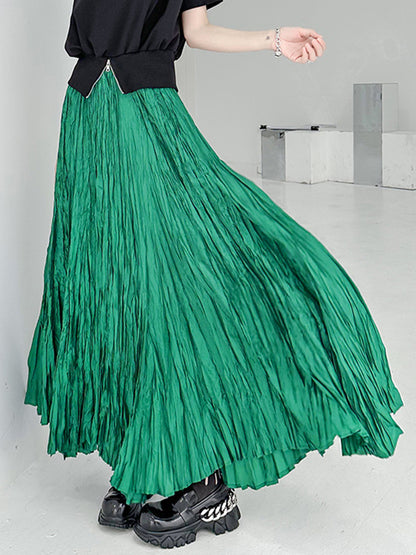 xakxx A-Line Irregular Clipping High-Waisted Pleated Solid Color Skirts