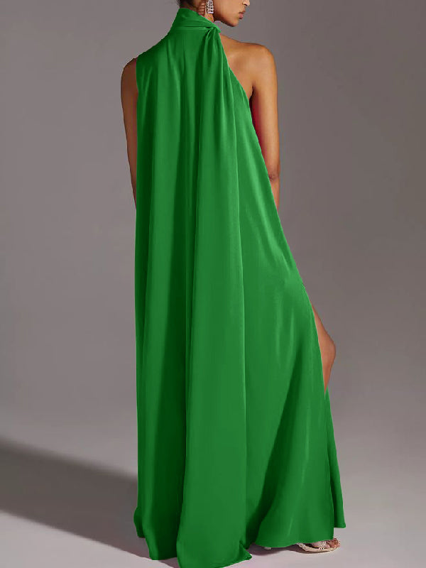 xakxx Sleeveless Solid Color Split-Side Round-Neck Maxi Dresses