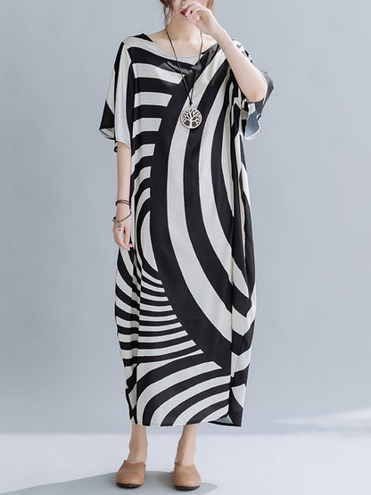 xakxx Original Striped Irregularity Round-Neck Midi Dress