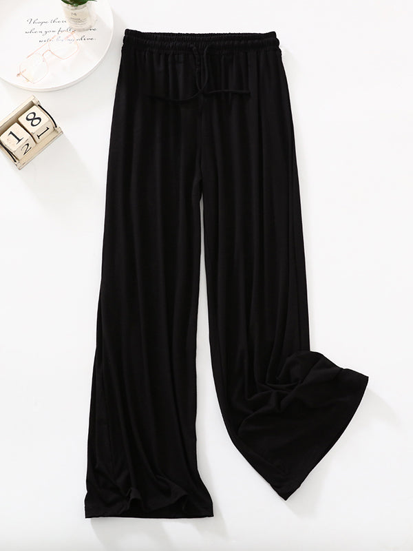 xakxx High Waisted Loose Drawstring Elasticity Solid Color Casual Pants Bottoms Trousers