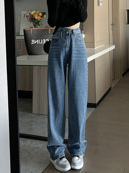 xakxx Casual High Waisted Denim Wide Leg Jean Pants