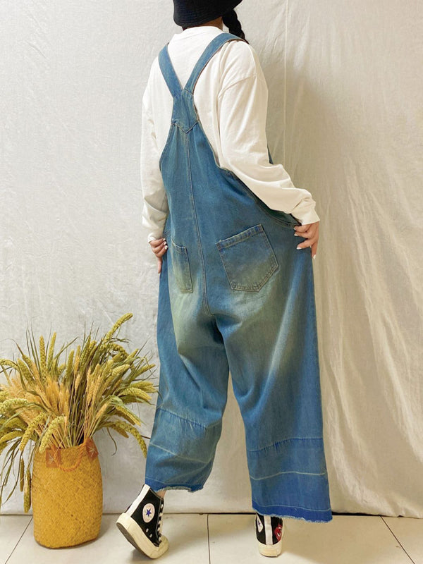 xakxx Vintage Denim Embroidered Wide Leg Jumpsuits